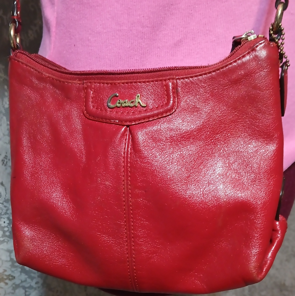 Coach unnumbered red leather crossbody bag, slightly used